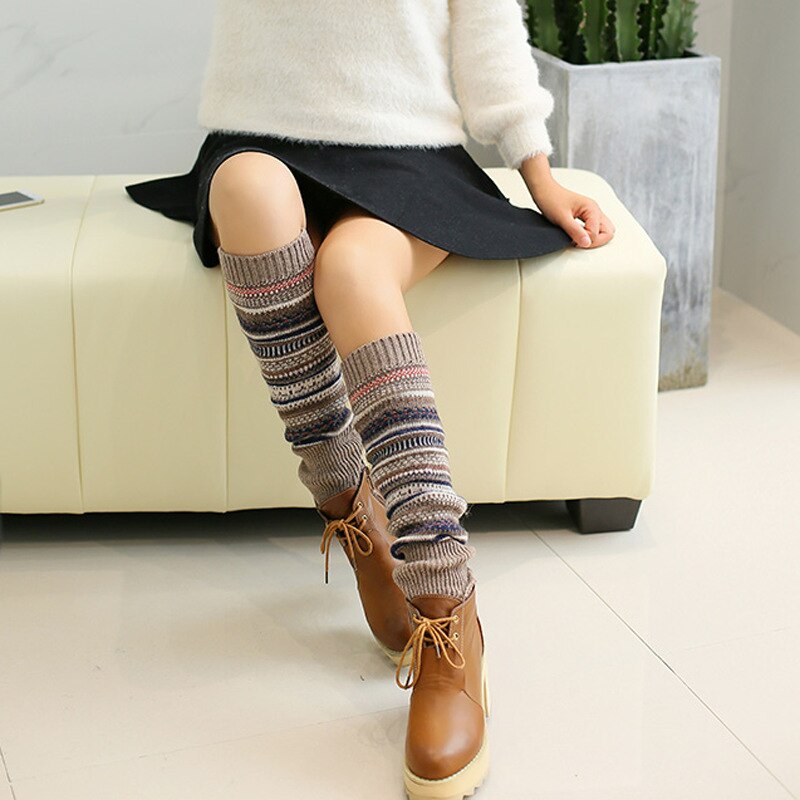 Jambières en laine tricotées pour femme, rétro, d&#39;hiver, chaussettes montantes au genou, manchettes de bottes, guêtres à la