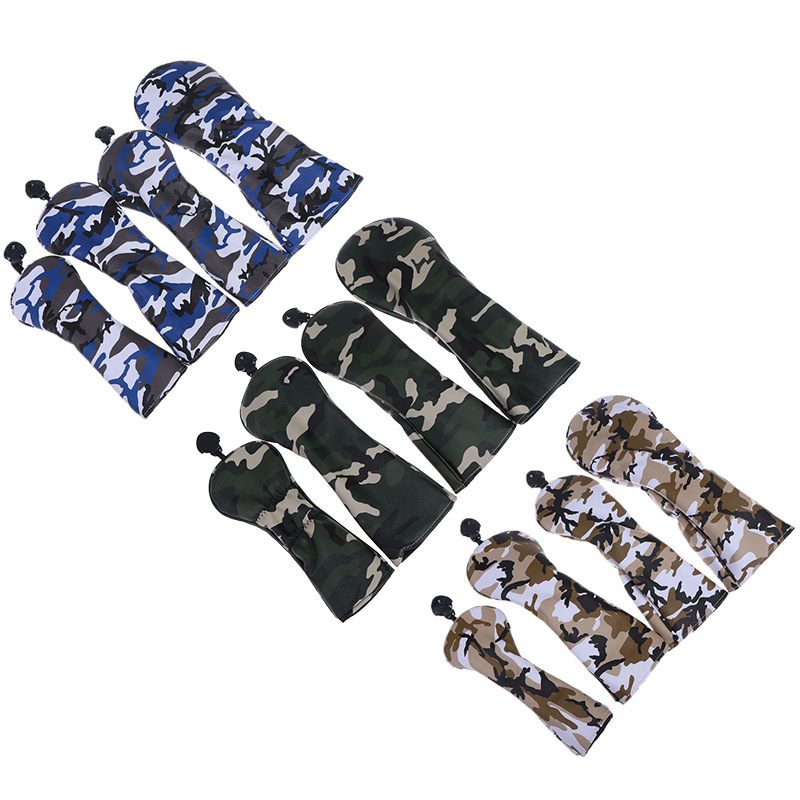 4 stuks PU Golf Hoofd Covers voor #1 Driver #3 #5 Fairway Woods Clubs Headcovers Camouflage Patroon stofdicht Covers