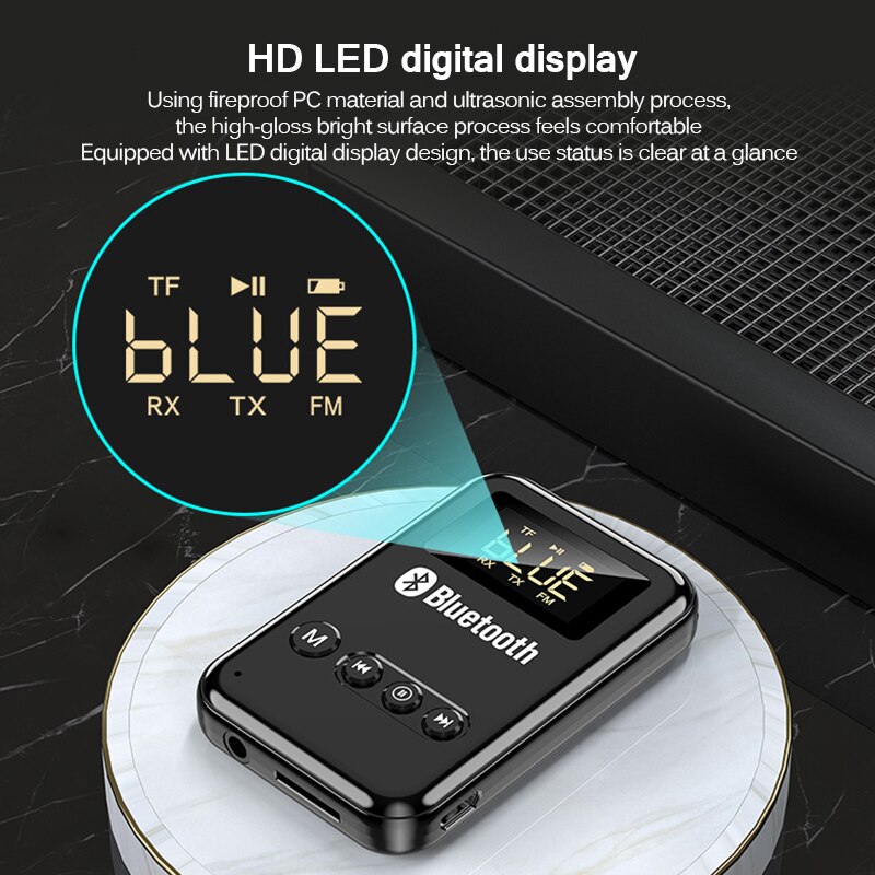 Receptor Bluetooth 5,0, Transmisor estéreo, tarjeta TF de apoyo, transmisor FM para coche, auriculares, adaptador de altavoces Universal