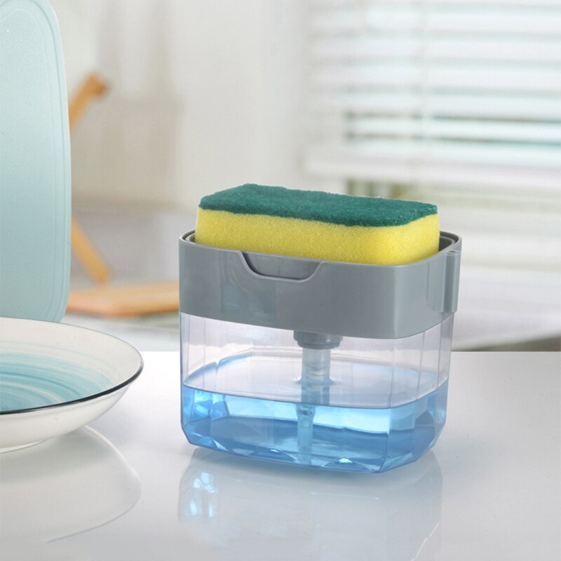 Distributeur de savon plat savon pompe boîte éponge Caddy cuisine créative 2-en-1 presse manuelle distributeur de savon liquide avec ensemble d'éponge de lavage