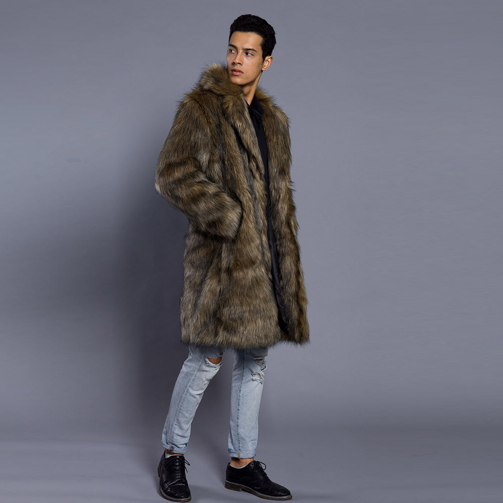 Herre varm tykk frakk jakke faux fur parka outwear cardigan motorsykkel sykkel frakk