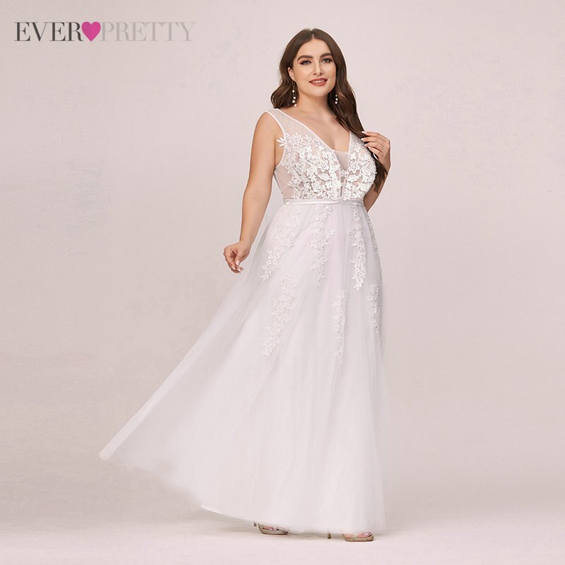 Kvinders plus size brudekjoler til bruden nogensinde smukke  ep07544 applikationer tyl en line v hals formel hvid brudekjole