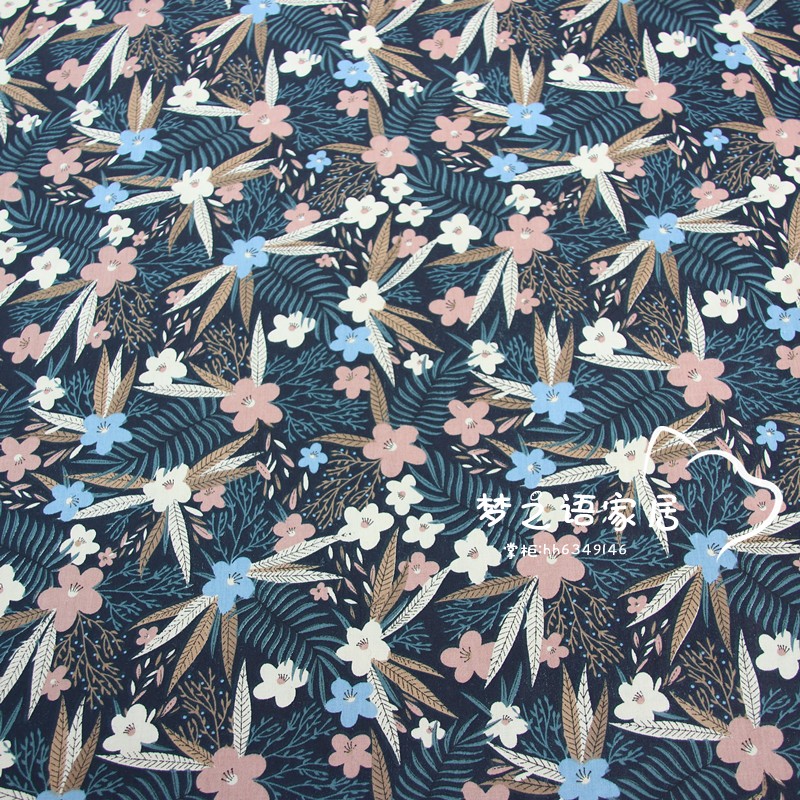 Syunss-tela de algodón con estampado Floral de hojas blancas, tejido artesanal, retales, costura de ropa de cama de juguete para bebé, colcha, tela Tilda: blue / 160x50 CM