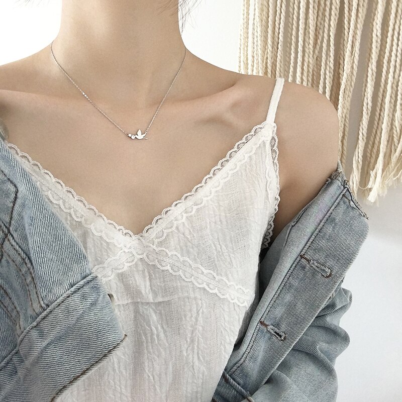 Collar de cadena con Circonia cúbica para mujer y niña, Gargantilla, Plata de Ley 925, paloma blanca de la paz, joyería SN2450