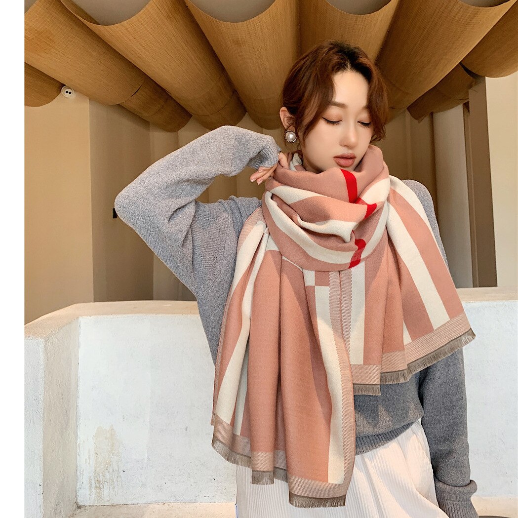 Écharpe de luxe noire à carreaux en cachemire pour femme, épaisse, chaude, enveloppe, Pashmina, pour l&#39;hiver