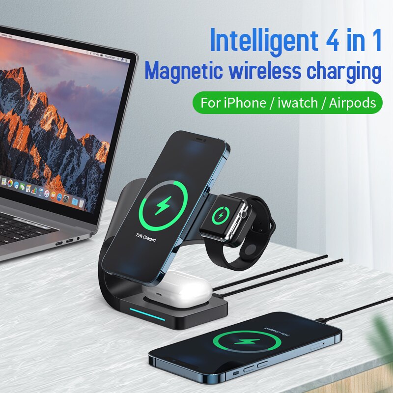 3 in 1 magnetiskt trådlöst laddarställ för iphone 12 13 pro max qi snabbladdning induktionsladdare för apple watch airpods