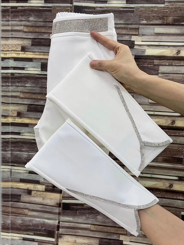 Diamant alle-kamp svarte rette bukser til kvinner sommer tynne draperte lommer løse høy midje splittede vide benbukser: 5xl / Hvit