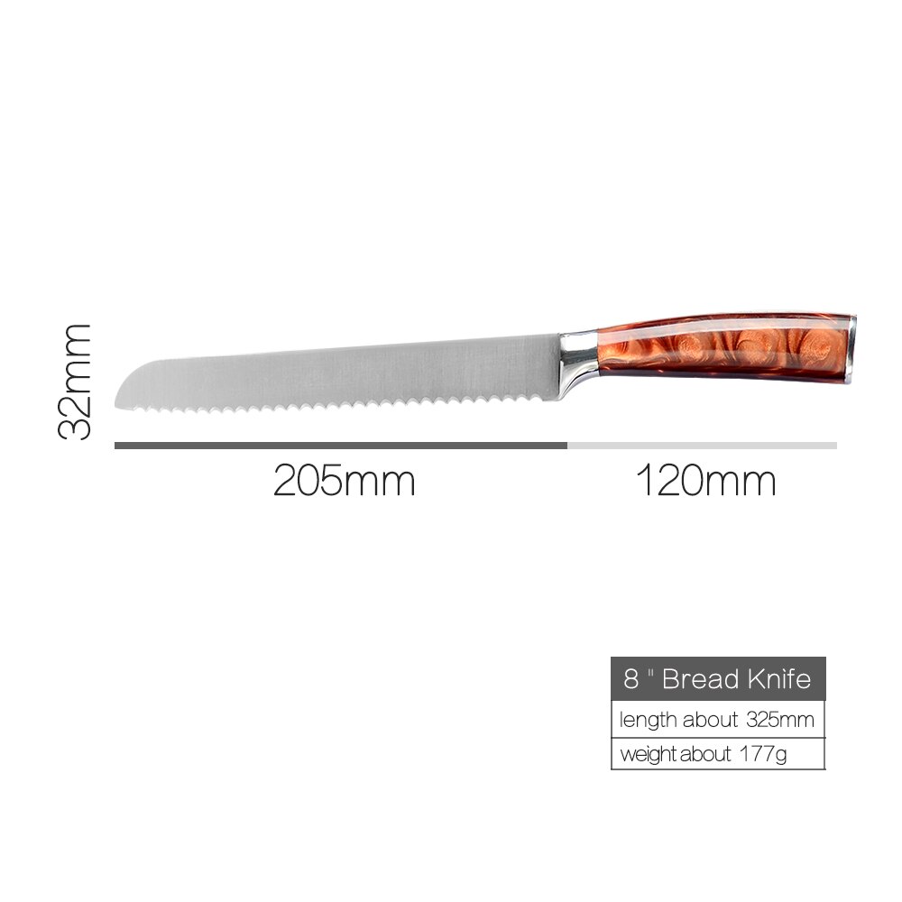 XYj Stainless Steel Kitchen Tool Set 8'' Chef Bread Slicing 7'' Chopping Santoku Knifes 5'' Utility Santoku 3.5'' Paring Slicer: G 8 bread knife