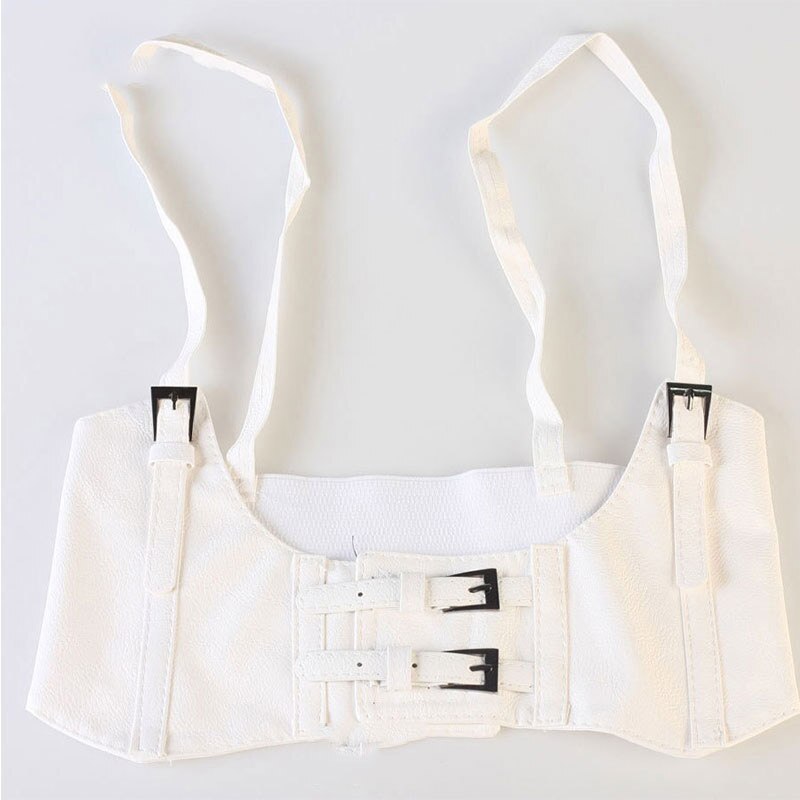 Dames korset vest steampunk harnas stretch vest brede cincher met gesp brede riem kleding accessoires: Wit