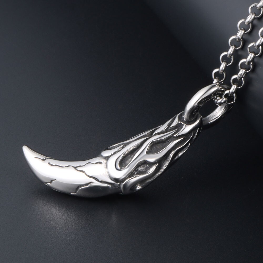 JHSL Stainless Steel Man Men Wolf tooth Pendant Necklace Birthday Jewelry for Male