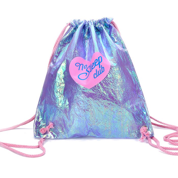 PVC sacs à cordon pour femmes bonbons couleur gelée sac de plage belles filles voyage sacs à dos brillant hologramme cartable: blue