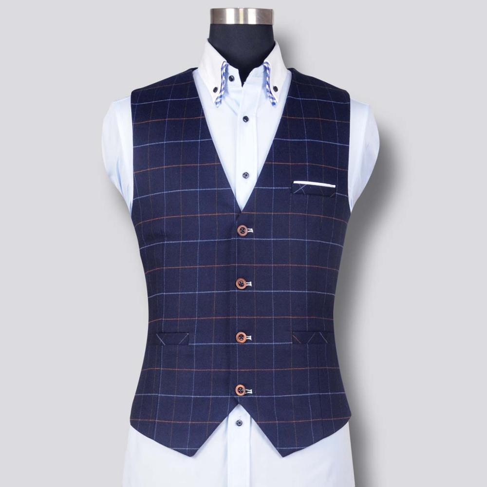 Men's Plaid Vest Formal Dress Business Casual Slim Suit Vest British Style Waistcoat Wedding Vest Male Clothing: Blue / 4XL