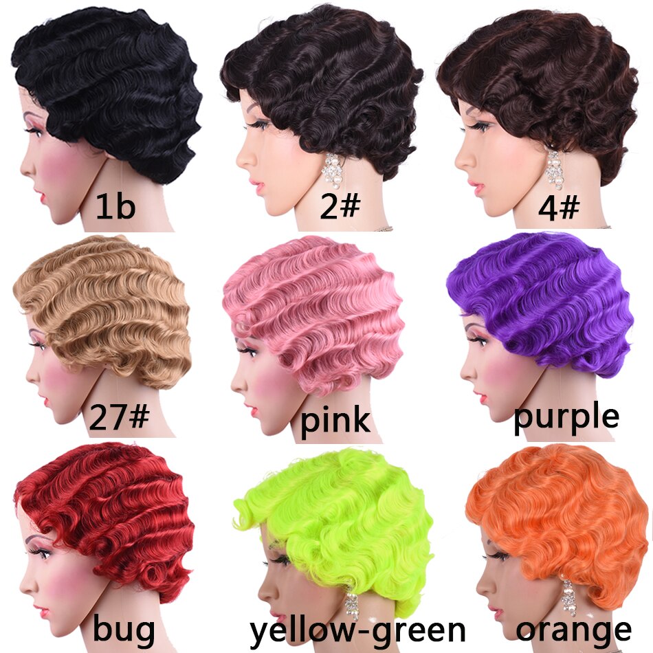 Korte Rode Vinger Wave Pruik Bruin Blonde Krullend Synthetische Pruiken Voor Zwarte Vrouwen Hittebestendige Afro-amerikaanse Pixie Cut Mama pruik