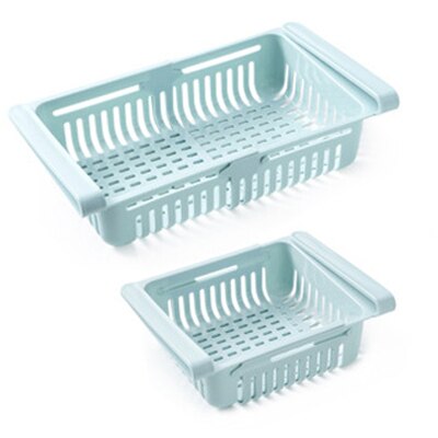 Køkkenorganiser justerbar køkken køleskab opbevaringsstativ køleskab fryser hyldeholder udtræksskuffe organiser pladsbesparende: Blå