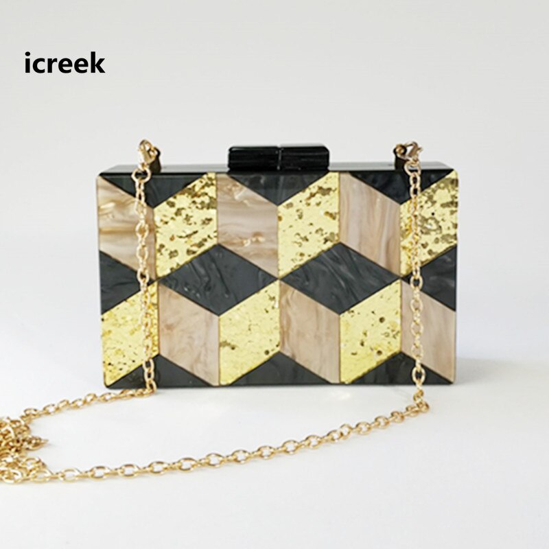 2019Neu perle nackt schwarz abend tasche schwarz Gold funkeln gestreiften acryl kupplung geldbörse lässig kreuz-körper ketten Mini taschen