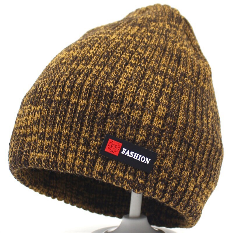 Skullies mutsen heren wintermuts dames gebreide mutsen voor heren pet wintermuts gorro dikke warme randloze bontmuts herenmuts: Geel