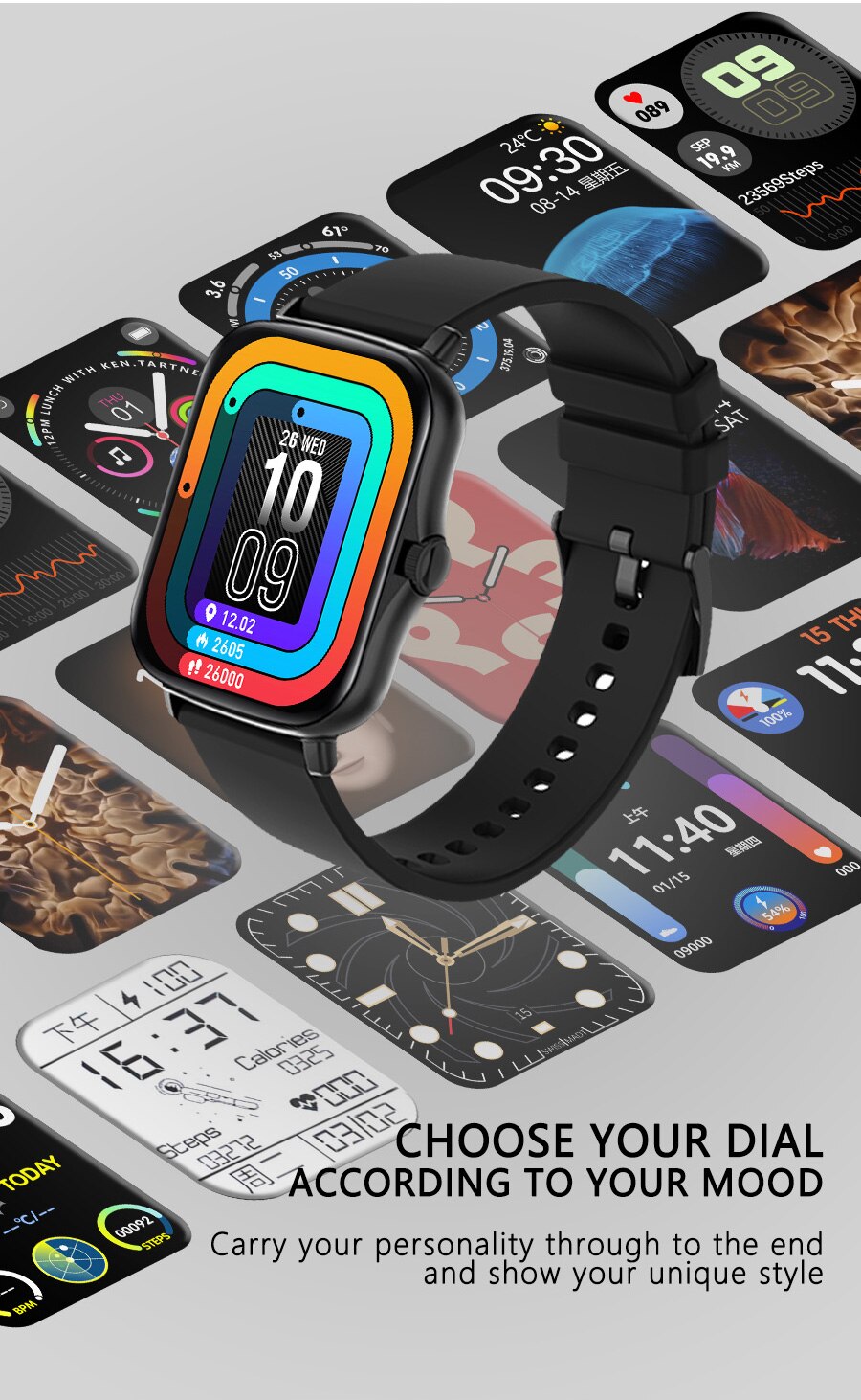 Y22 Smart Watch 1.72 Inch IPS 320*385 45 Days Long Standby Heart Rate Blood Pressure Monitoring Smart Wristband Multi-sport Mode