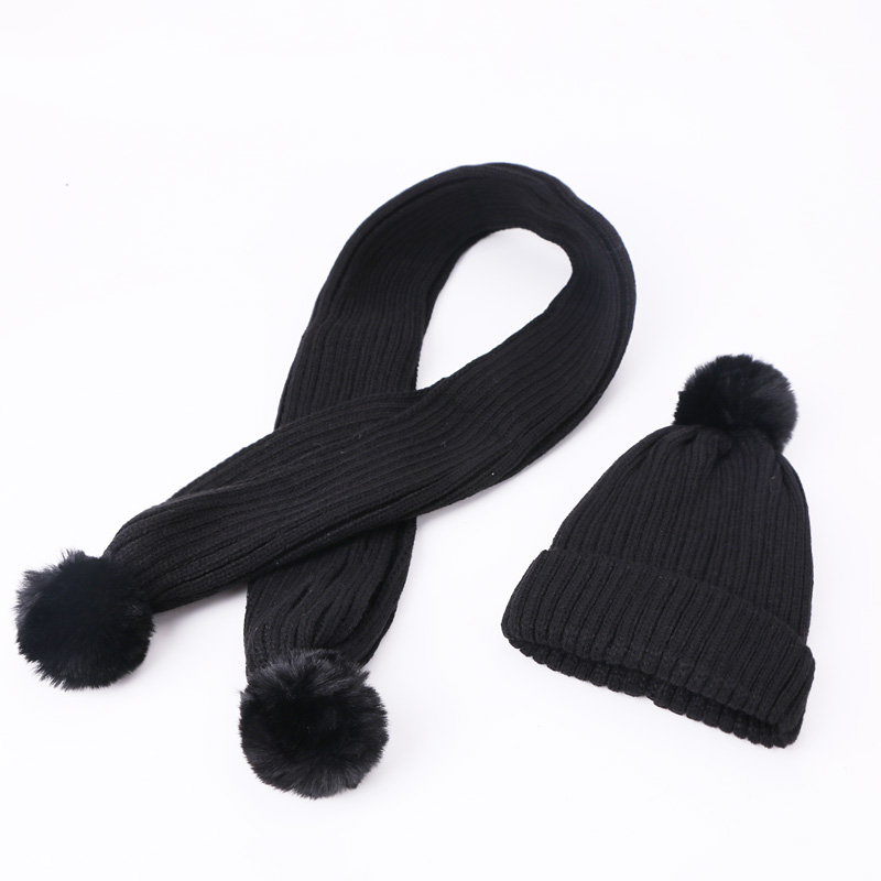 Pompón sombrero y bufanda para niños abrigo invernal crochet sombrero de punto bufanda, conjunto de dos piezas de chico grueso, gorros, gorros de lana con forro: B