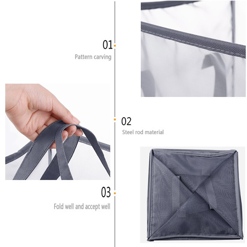 Dirty Laundry Clothes Basket Foldable Fabric Grid Household Clothes Storage Large Capacity Bathroom Finishing Storage Basket Bag