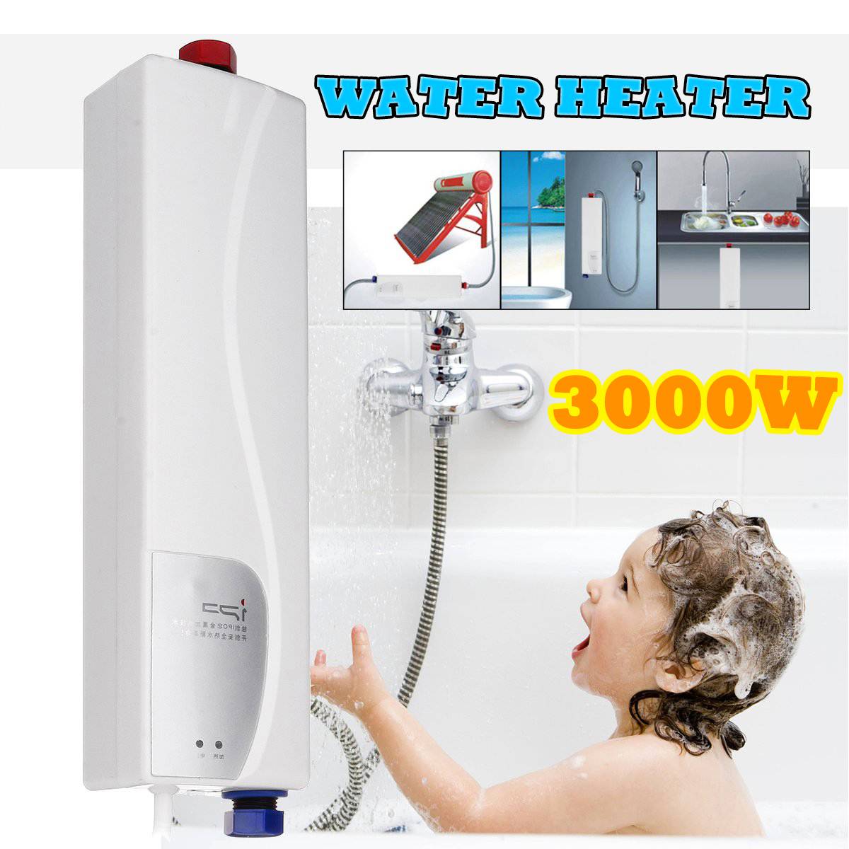 3000W Portable Mini Instant Electric Mini Tankless Water Heater Instantaneous Water Heater System for Kitchen Bathroom