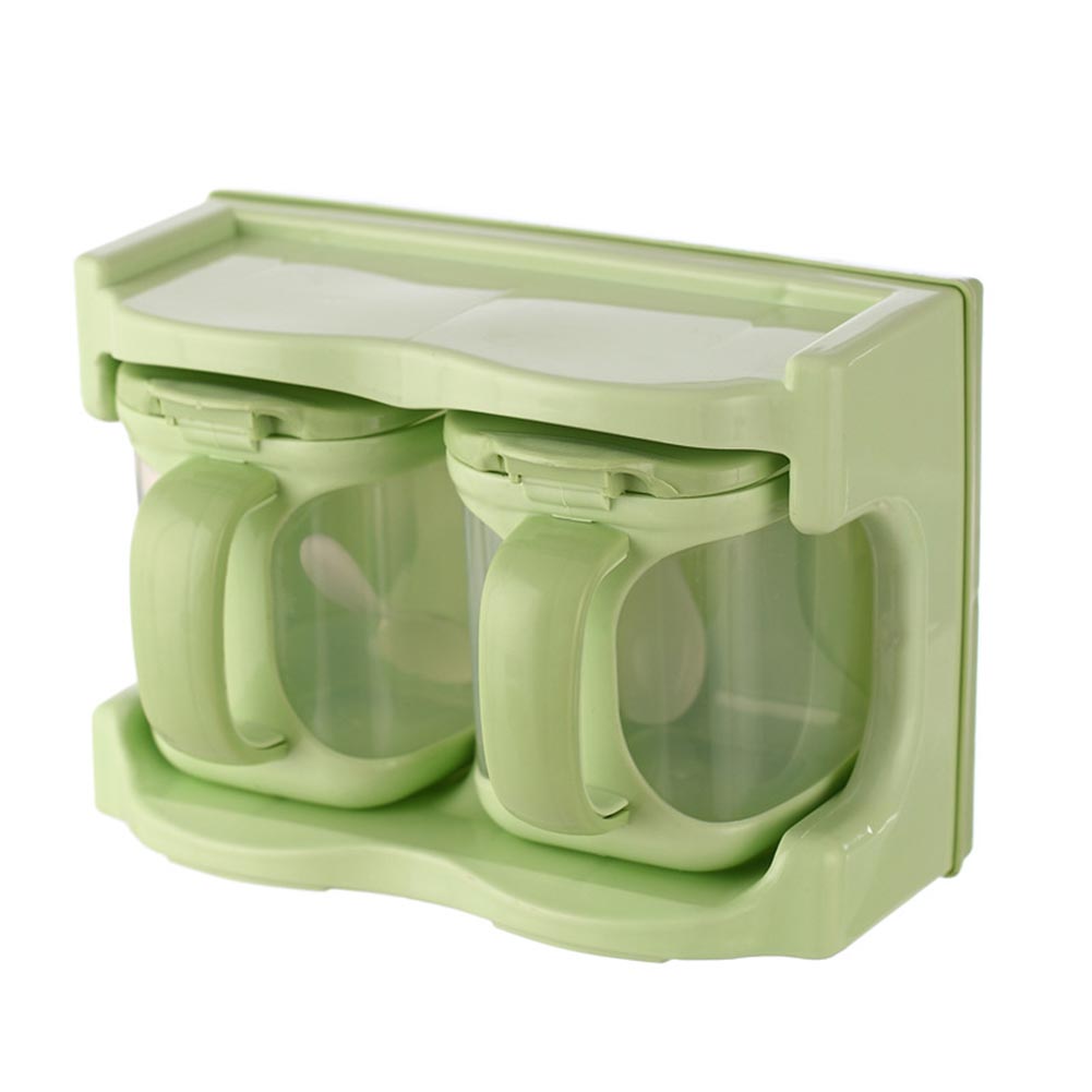 Caja de condimentos contenedores de almacenamiento botes de plástico para especias dispensador de sal azúcar Cruet JS22: Green two compartmen