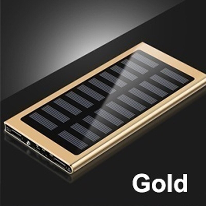 Solar 30000mAh Power Bank o dużej pojemności Ultra cienki 9mm z oświetleniem LED zewnętrzna ładowarka solarna Travel Powerbank na smartfon: Gold