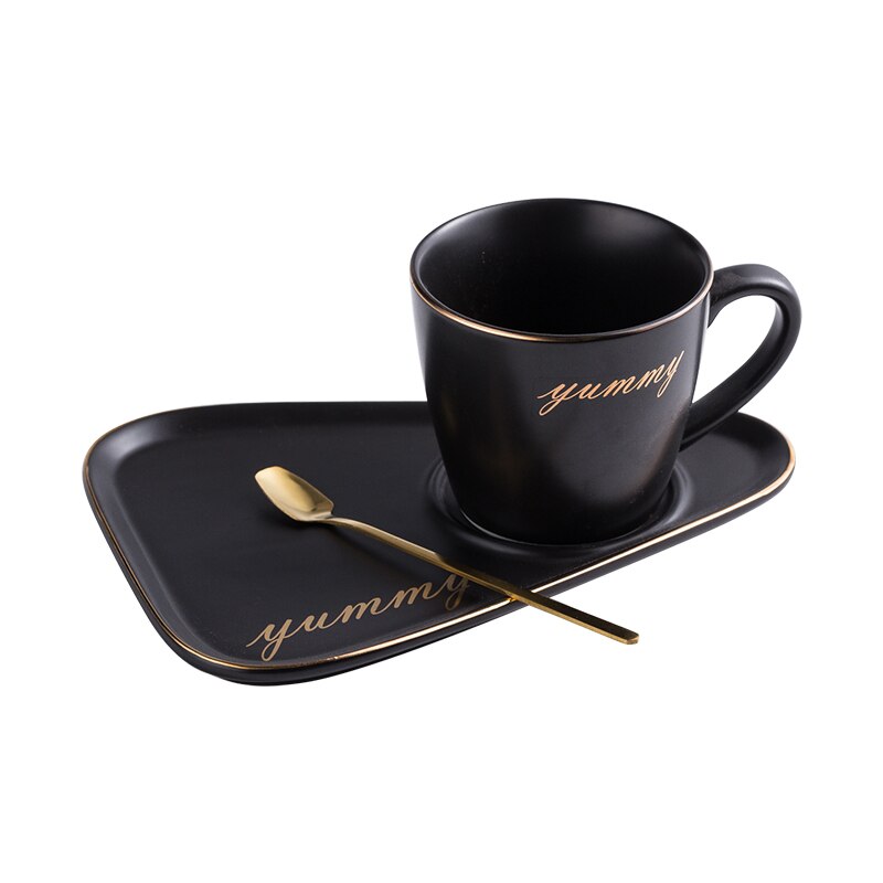 Gold Rim Ceramic Coffee Mug Tumbler Tea Cup and Saucer Set Porcelain Gold Spoon Mugs Cute Dessert Cups Bone China Tea Sets