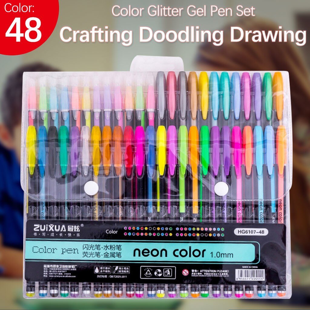 48 Kleuren Glitter Gel Pen Set Coloring Art Marker Boeken Crafting Doodling Tekening Water Krijt