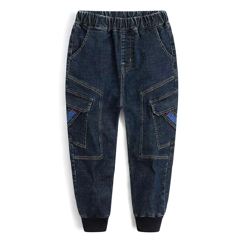 Vfochi 3-14t drenge jeans mørkeblå denim bukser til børn bukser teenage tøj elastisk talje dreng fragt bukser dreng jeans: 8