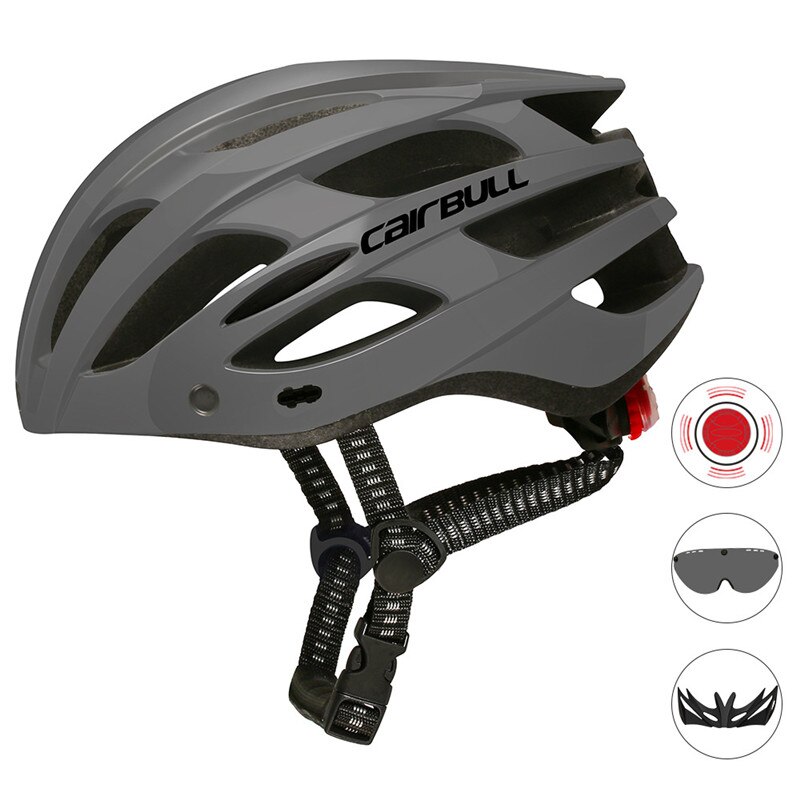 In-mold mtb fietshelm met afneembaar vizier & tt lens sport ultralichte mountainbike racefietshelm met achterlicht: Grijs