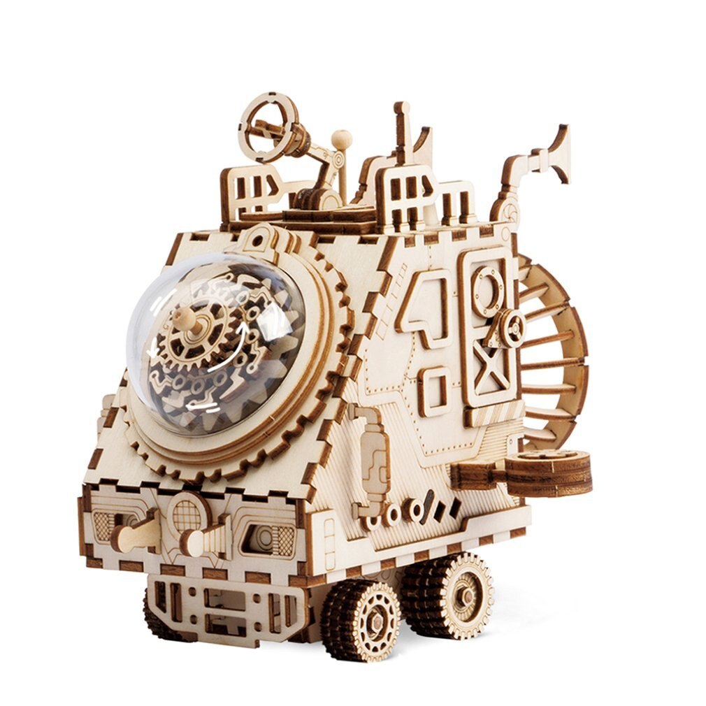 Diy Children'S 4D Wooden Music Box Mechanical Music Box Home Decoration Star Space Exploration Spacecraft Crafts: Default Title