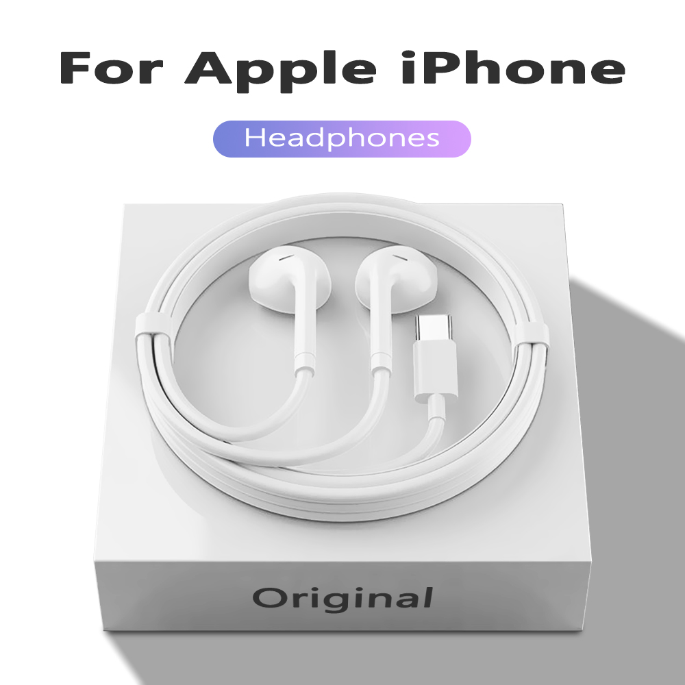Originala trådbundna hörlurar för apple iphone 16 15 14 13 12 pro max usb c-hörlurar 11 xs  xr 7 8 6 lightning-tillbehör till öronproppar