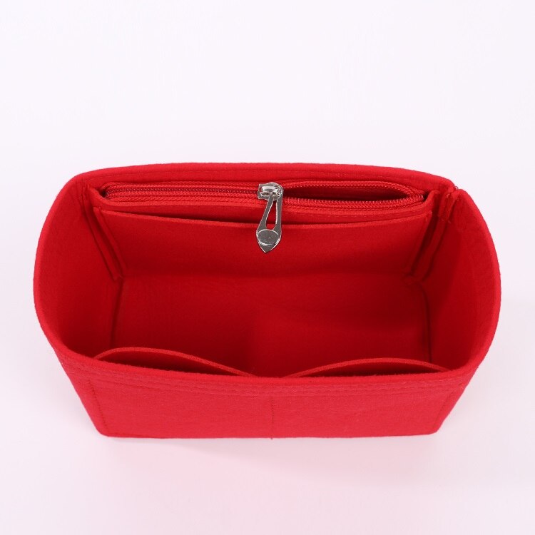 Til gg børn taske filt klud indsætte taske arrangør makeup håndtaske arrangør rejse indre taske bærbare kosmetiske tasker: Sidezip rød