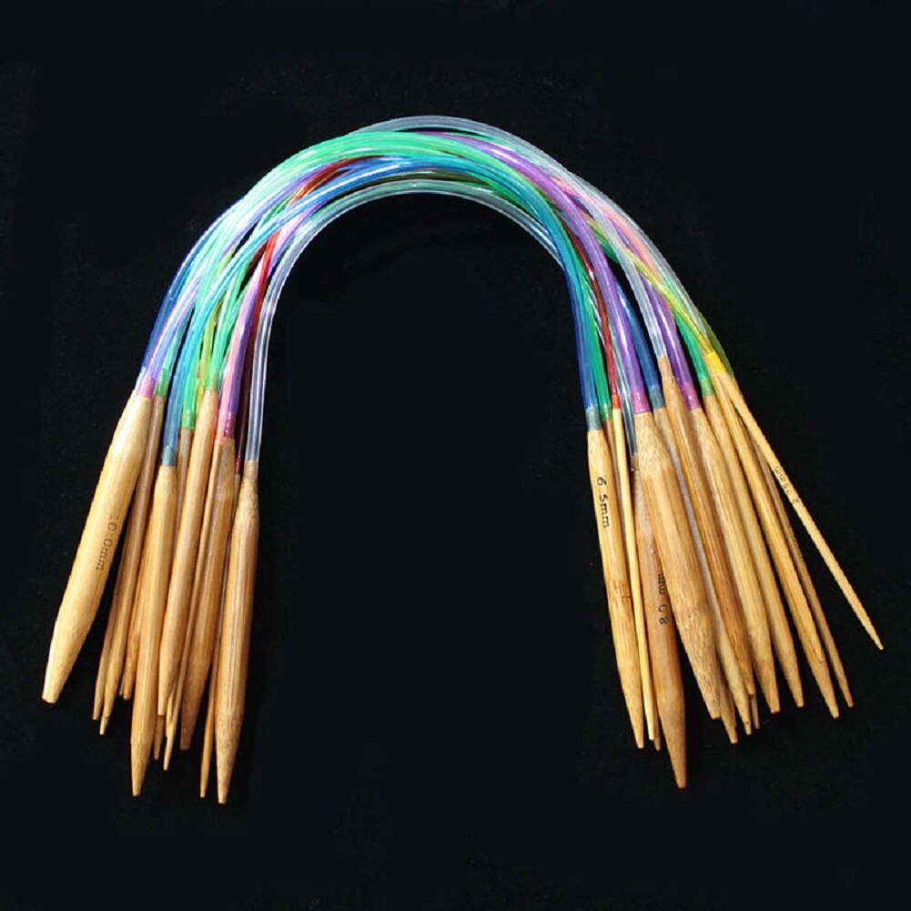 Runde strikkepinner av bambus dobbel spiss 40-120cm 18 stk / sett: 100 cm