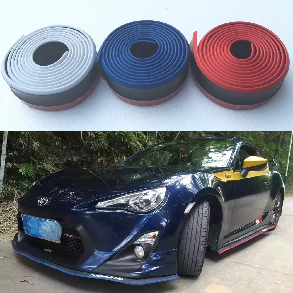 Rubber Red Blue White hybrid bumper Strip Car 2.5m length Exterior Front Bumper Lip Kit / Car bumper Strip Universal