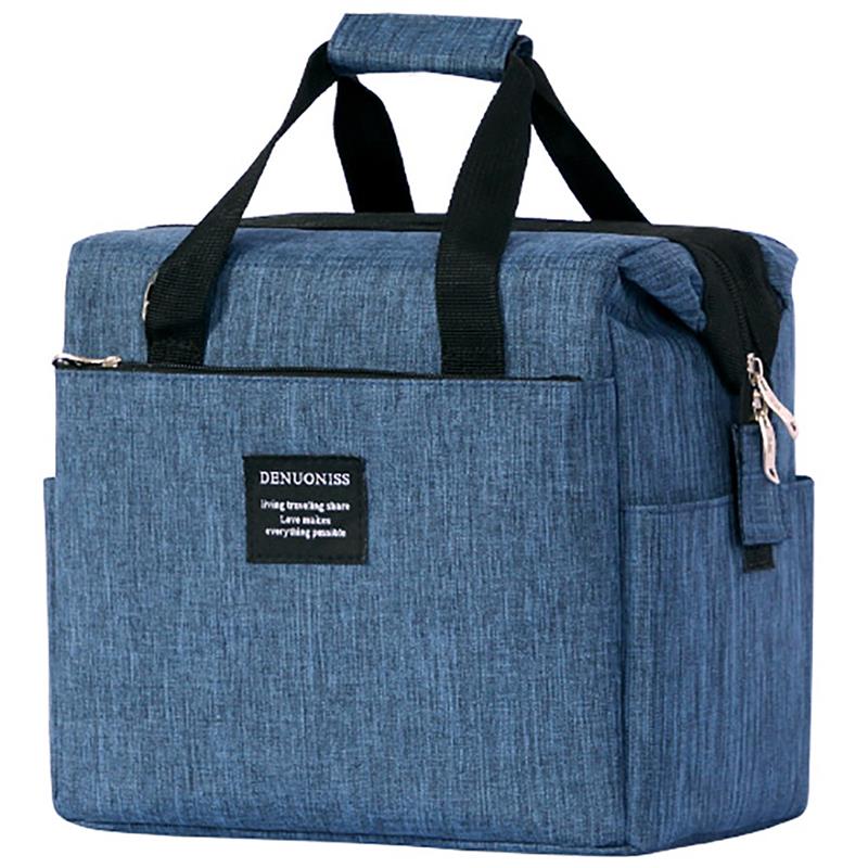 Stor kapacitet bærbar isoleret picnic taske frokost håndtaske til mænd kvinder mad frokost taske med skulderrem sort: Marine blå