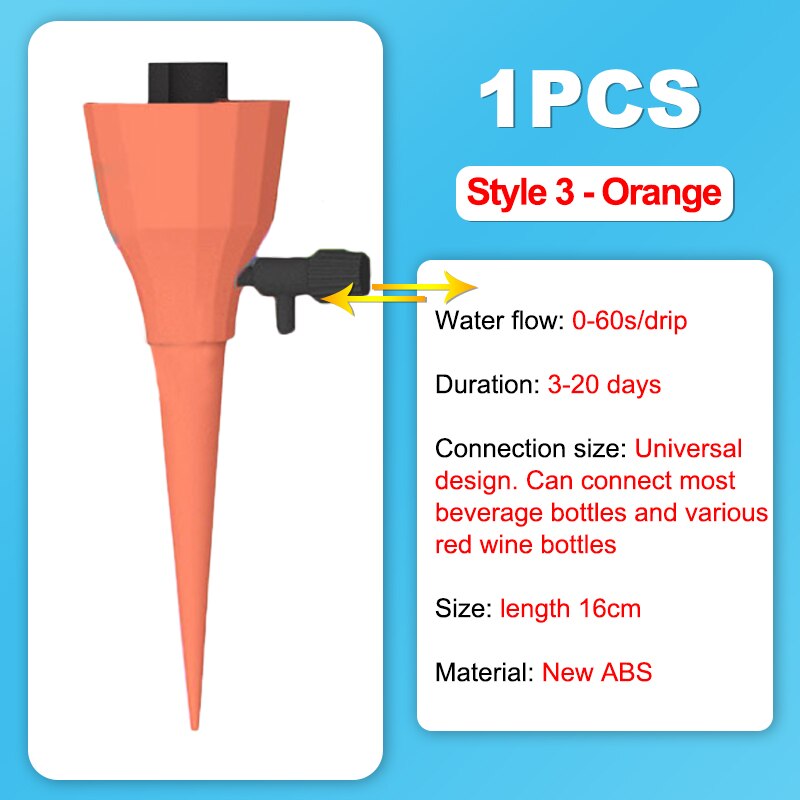 Gulvstøvle 1 stk drypvanding automatisk vanding dyser til plastflasker vand enhed konstant tryk justerbar haveplante: Stil 3 orange