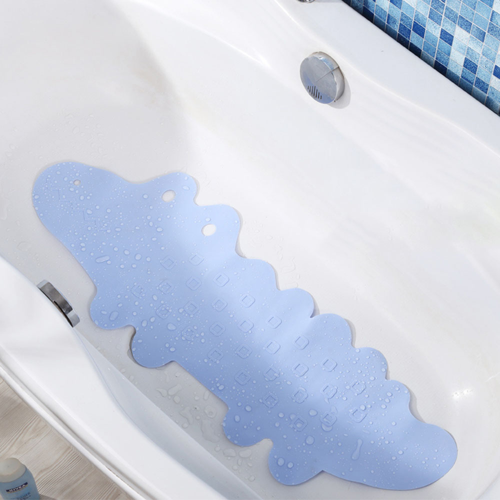 95x35 CM bébé mignon Crocodile baignoire tapis enfants antidérapant tapis de bain Anti-bactérien tapis de douche puissante ventouse préhension sans BPA: Bleu