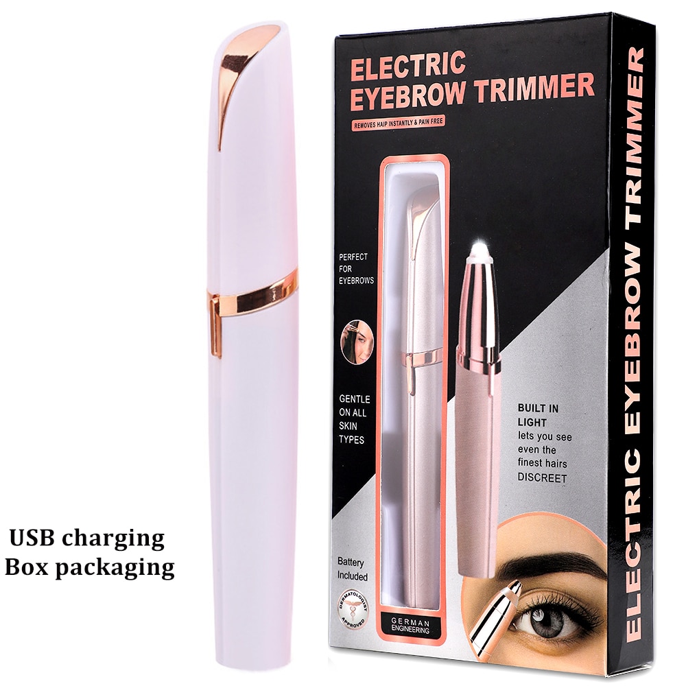 Electric Epilator Eyebrow Trimmer Makeup Painless Epilator Facial Hair Eye Brow Remover Mini Eye Brow Shaver Razors USB/Battery: USB white