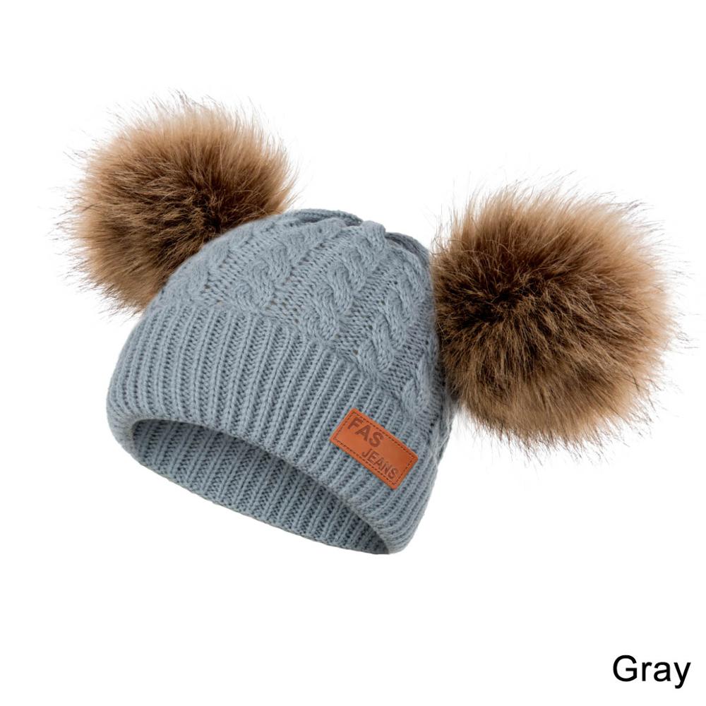 Reakids Winter Baby Meisjes Hoed Leuke Warme Solid Kinderen Pompom Hoed Gebreide Katoenen Muts Voor Kinderen: grey 3