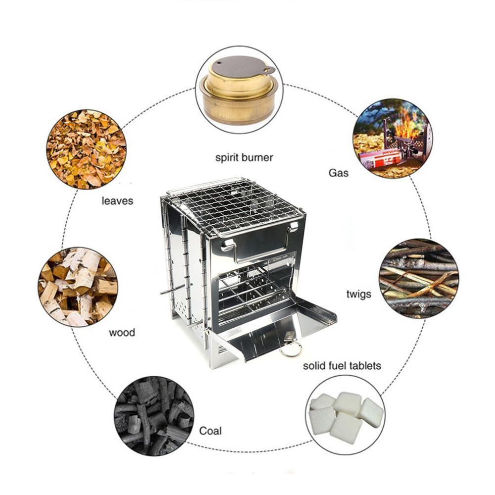 Outdoor BBQ Barbecue Stove Stainless Steel Camping Grill Wood Lightweight Cooking Folding Churrasco Parrilla Barbacoa Carbon