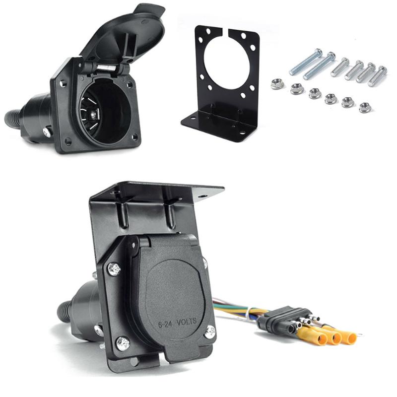 Trailer Light Wiring Adapter with Sufficient Durability and Ruggedness 7 Way RV Blade to 4 Way Flat with Mounting Bracket