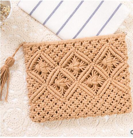 Vrouwen Hollow Out Clutch Bags Kwastje Strand Tassen Handgemaakte Kont Bericht Tassen Mn583: Camel color