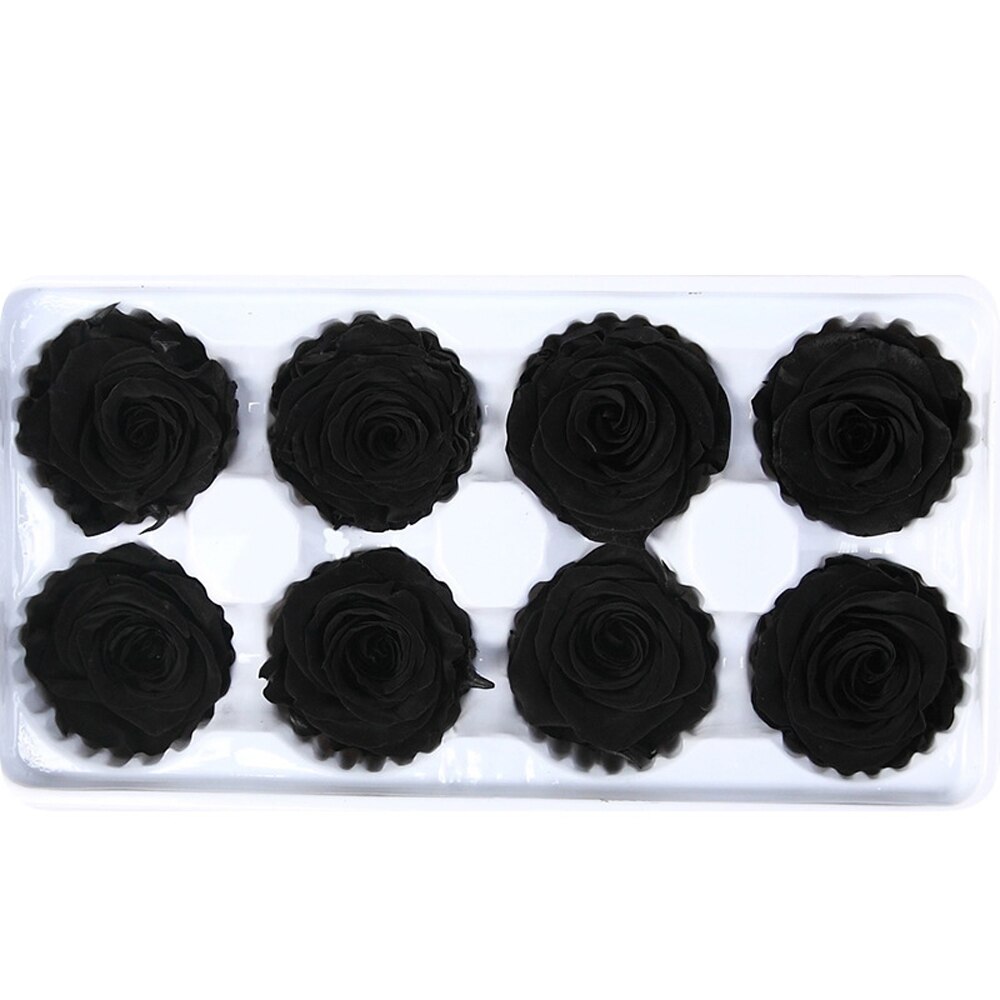 8 stk / kasse konserverede blomster blomst udødelig rose 5cm diameter mødres dag evigt liv blomstermateriale kasse: Sort