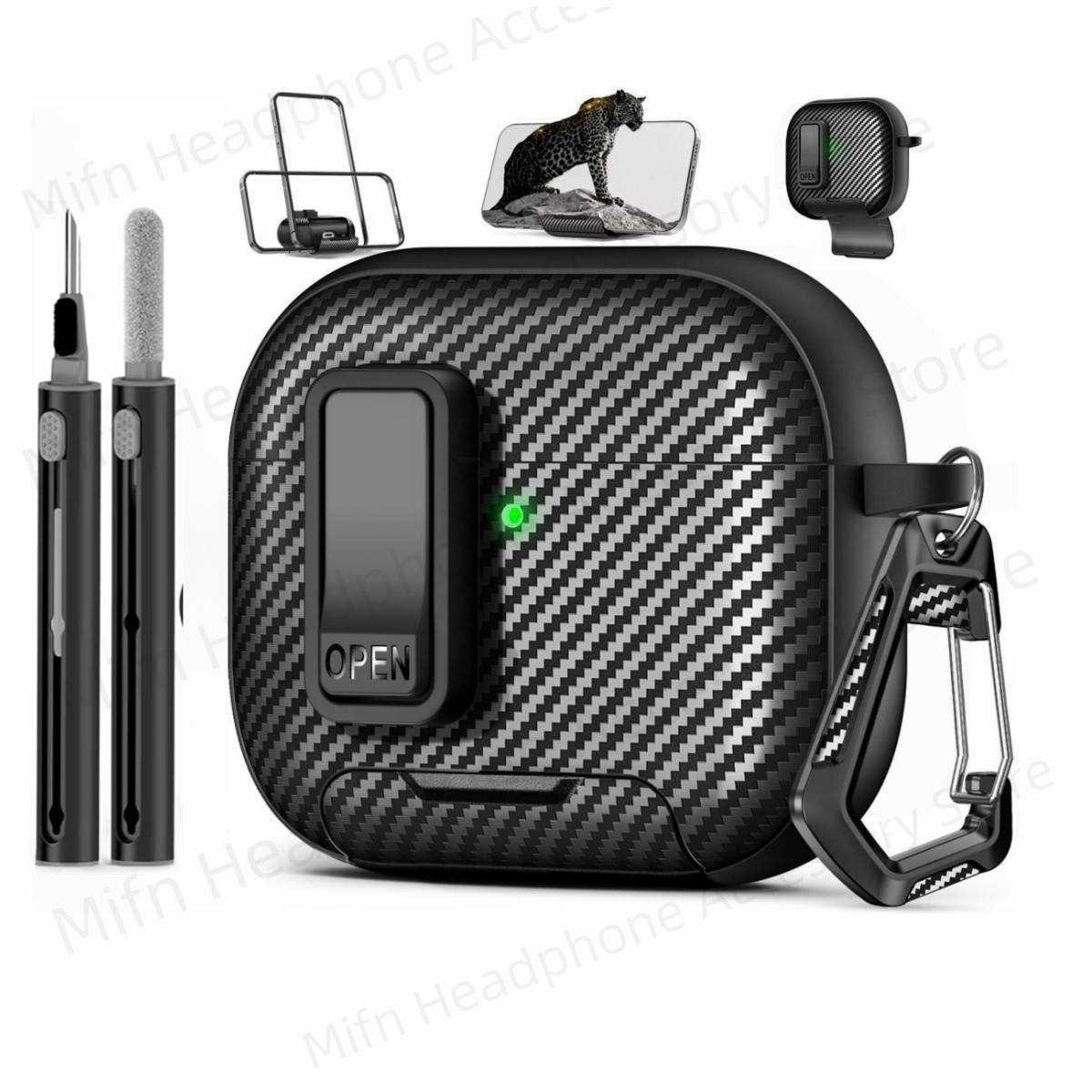 Airpod 4 Headphone Case With Phone Stand Airpod pro 2 Carbon Fiber Lock Case for AirPods 4th Gen/AirPods 4 With ANC Cover: XS / SKY BLUE