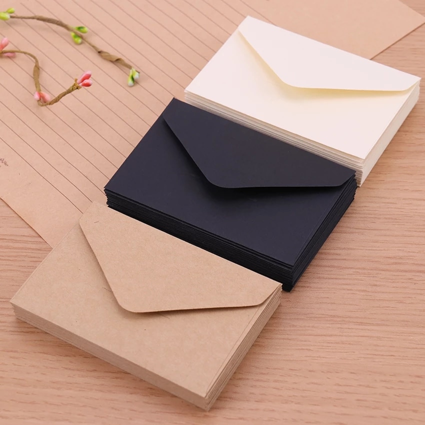 20 Stuks Klassieke Wit Zwart Kraft Blank Mini Papier Venster Enveloppen Huwelijksuitnodiging Envelop Cadeau Envelop