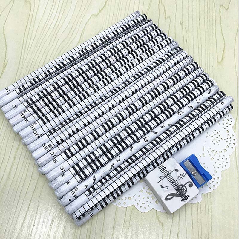 Musical Note Pencil 2B Standard Round Pencil Music Stationery Piano Notes School Student Prize 36pc Pencil+Eraser+Sharpener