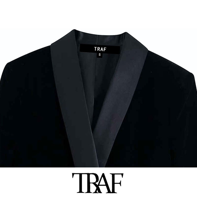 Traf naiset vintage tyylikäs kaksirivinen sametti bleiseri takki pitkähihaiset taskut toimistovaatteet naisten päällysvaatteet tyylikkäät topit