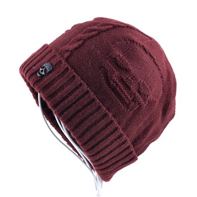 Super kule hodeskalle mønster luer for menn strikket ull pluss fløyels bein ensfarget hip-hop lue vinter dame lue gorro cap: Rød