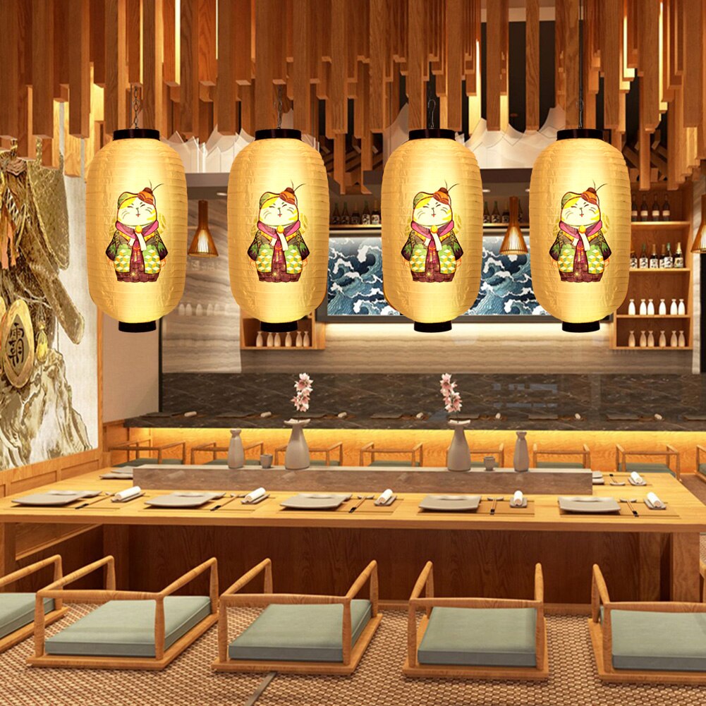 Japanese Hanging Lanterns Waterproof Lucky Cat 10 inch Traditional Bistro Ornament Year Outdoor Party Decoration